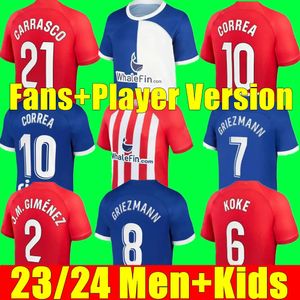 Atlético Madrids camisas de futebol GRIEZMANN 23 24 120º aniversário 2023 2024 M.LLORENTE KOKE SAUL Correa LEMAR camisa de futebol masculino kit infantil conjuntos uniformes