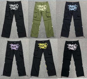 Men's Pants High Street Hip Hop Style Letter Printed Multi Pocket Hem Casual Muti Two Cargo Men Streetwear Workwear Sweatpants
