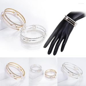 Bangle Charming Multi Layered Pearl Crystal Rhinestone Armband For Women Summer Korean Fashion Personlighet Zirkon smycken gåvor