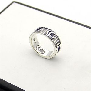 Avrupa Amerika Retro Style Ring Kadın Lady Pirinç Gümüş Kaplama Graved Stripe Desen G Mektup Düğün Nişan Dar Yüzükler SI2079