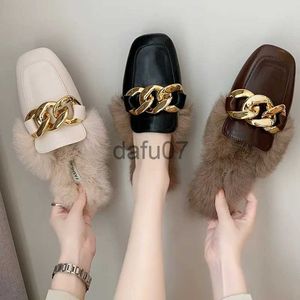 Slippers New Women Winter Shoes Fashion Flat Leather House Slippers Indoor Non-slip Warm Slipper Female Furry Slides Casual Ladies Shoes x1011