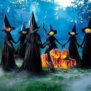 Garden Decorations LightUp Witches with Stakes Halloween Outdoor Holding Hands Screaming Sound Activated Sensor Decor Dropship 231011