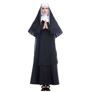 Vuxen cosplay jungfru mary nun kostym påskmissionär svart klänning halloween s xl