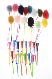 10 stuks rubberen golf tees multi kleuren 4 cm imitatie nertsenbont pluche ballen handgemaakte touw voorkomen verlies golfbal houder3456234