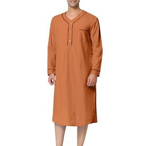 Men's Sleepwear S-3XL Men's Sleep Tops Cotton Long Sleeve V-neck Loose Pajamas Leisure Nightgown Mens Nightshirts Male Sleepwear Loungewear 231011