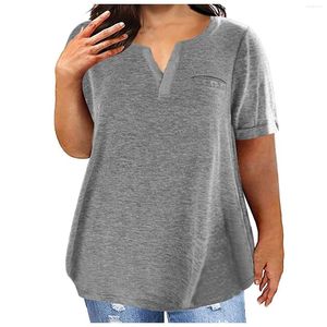 Women's T Shirts Ladies Top V Neck T-Shirts Fashion Solid Color Short Sleeve Sports Loose Pullover Cotton Shirt Plus Size Home Daily Wear