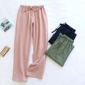 Calças de dormir femininas soltas 2023 pijama xadrez casal homens pijamas loungewear algodão longo inverno calças outono