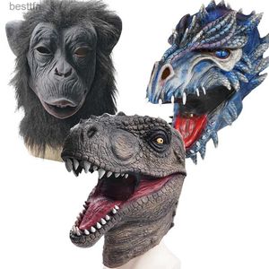 Costume Accessories Reneecho Dinosaur Mask For Adult Crocodile Masks Men Ice Dragon Mask Halloween Carnival Come Sphynx Cat HelmetL231011