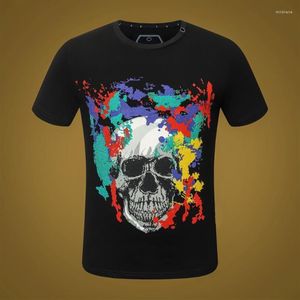 Herr t-shirts sommarmärke mens t-shirt avslappnad kortärmad pp graffiti skalle toppstil svart män diamant t-shirtmen's202t