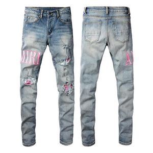 Man Jeans Designer Jean Purple Jeans Brand Skinny Slim Fit Hole Luxury Ripped Biker Pants Skinny Pant Stack Stack Mens Womens Trends Trends 951254810