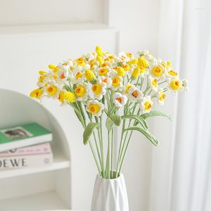 Decorative Flowers DIY Knitted Bouquet Daffodil Handmade Fake Home Table Crochet