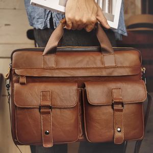 Briefcases Nesitu Brown Black A4 Genuine Leather 14'' Laptop Executive Office Men Briefcase Portfolio Business Messenger Bag M6391 231011