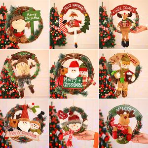 Natal rattan grinalda de madeira boneca porta pendurado decoração guirlanda guirlanda natal santa boneco de neve alce pendurado decoração