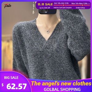 Kadın Sweaters Sonbahar ve Kış 100 Saf Kaşmir Sweater Kalınlaştırılmış V Yağlı Düz ​​Renk Gevşek All-Eşleştirme Yün Örtü tabanı