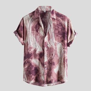 Erkekler Sıradan Gömlekler Vintage Baskı Sokak Giyim Gömlek Günlük Giyim Bluz Kaza Yakası Kısa Kollu Camisas Hombre Blusas
