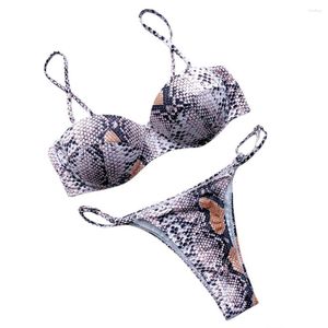 Mulheres Swimwear Sexy Mulheres Bikini Snakeskin Imprimir Push-up Bra Brasileiro Swimsuit Set Duas Peças de Cintura Baixa Swim Terno Beachwear