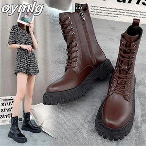 Boots Thick Sole Round Toe Women's 2023 Autumn/Winter British Style Lace Up Short Spot Womens