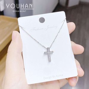 Genuine gold electroplated temperament collarbone female cross necklace zircon neck chain