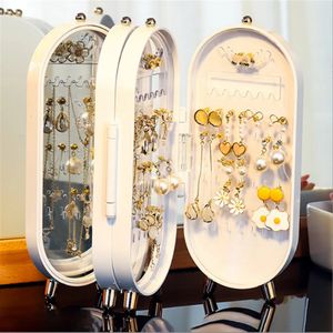 Jewelry Boxes 4 Doors Foldable Screen Stylish Earrings Necklace Storage Box With Mirror Keep Your Necklaces Organized and Accessible 231011
