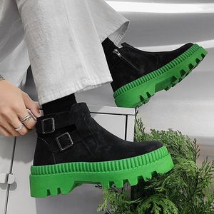 Boots Designer Men Shoes Leather Black Fashion Buckle Ankle Booties Autumn Male Non Slip Side Zipper Motorcycle Botas Hombre