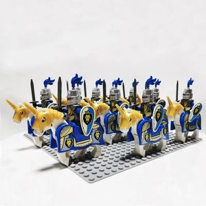 Bloki 10 zestawów Królestwa Zamku Vintage Red Dragon Royal Knights Horse Dark Blue Lion Army Solider Minifig Building Bluk Toys dla dzieci 231010