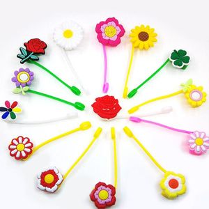 20 styles flowers shape straw topper cap silicone straw charms decoration accessories wedding christmas party supplies