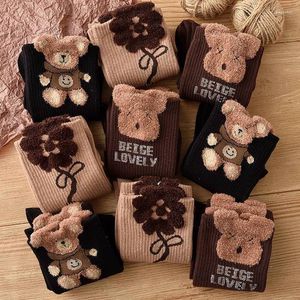 Women Socks 2023 Retro Cotton Bear Sock Girls Bekväm Middle Tube Autumn Winter Soft Kawaii för Calcetines Mujer