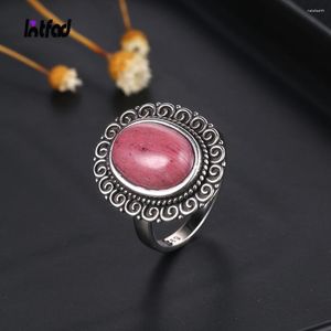 Cluster Rings 925 Sterling Silver Ring With Large Natural Rhodochrosite Sun Flower Shaped Tiger Eye Jewelry For Women Wedding Anniversary