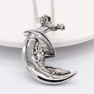 Pendant Necklaces European And American Personalized Vintage Moon Flying Dragon Men's Stainless Steel Chain