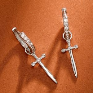 18K Yellow White Gold Plated CZ Sword of Judgment Earrings Hoops for Men Women Hip Hop Jewelry Bling CZ Earrings Gift