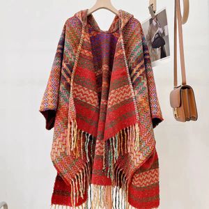 Xale de malha para mulheres capas boho ponchos tops manga comprida borla cardigã suéter xadrez oversized