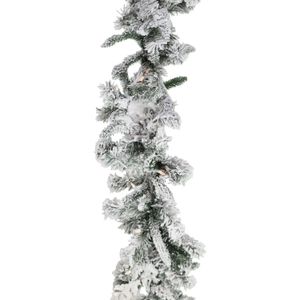 Weihnachtsdekoration Time 9 Ft. Schneegirlande aus weißem Kiefernholz mit warmen LED-Lichtern 231011