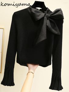Kvinnors tröjor Komiyama Sweet Bow Tie Flare Långärmad Kvinnor Elegant Fashion Y2K kläder Bottomed Knitwear Fall Pullover Tops