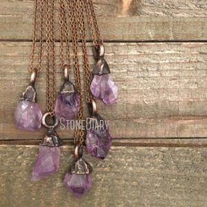 Pendant Necklaces NM35268 Raw Amethyst Crystal Necklace Rough Hippie Gypsy Jewelry Witchy Electroformed Boho Layering3088