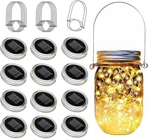 Andra evenemangsfestförsörjningar Solar Mason Jar Lid Lights Outdoor Waterproof Hanging Christmas for Garden Patio Porch Lawn Decoration 231011