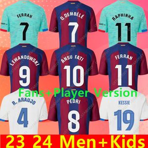 23 24 PEDRI GAVI Футбольная майка LEWANDOWSKI FC FERRAN Camiseta De Futbol AUBA Barca CANCELO 2023 2024 ANSU FATI Football JOAO FELIX Комплекты для мужчин и детей