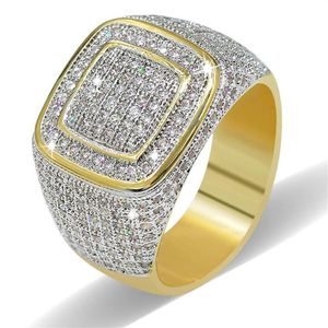 Anelli Hiphop da uomo con zirconi cubici Bling Ice Out Anello placcato oro 18 carati Nuovi gioielli con diamanti di moda2693