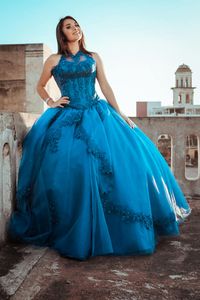 2023 Princess Tulle Quinceanera Dresses Lace Appliques Sleeveless Long Prom Party Gowns for Girls Sweet 16 Dress