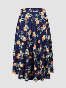 Spódnice Finjani High Low Ruffle Hem Spódnica moda wysoka talia Ditsy kwiatowy nadruk węzeł rozszerzone spódnice plus size kobiety ubrania 231011