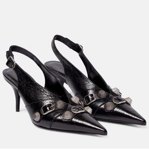 lambskin leather Sling Pointed toes Dress Shoes stud buckle embellished stiletto Pumps Fashion Show Evening Shoes Women's Luxury Designer High Heels 34-42 With Box