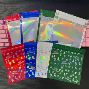 16*16cm Christmas Pattern Laser Packaging Bags Aluminum Foil Clear Display Plastic Pouch For X-mas Gift Nail Beauty Balloon Candy Sugar Snack Phone Accessory Storage