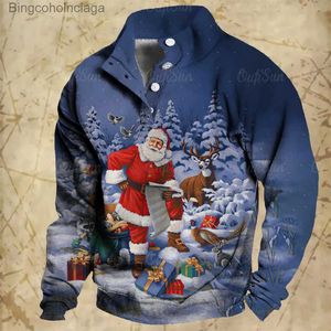 Kadın Hoodies Sweatshirts 2023 Noel Erkek Sweatshirt Düğmesi Kazak 3d Baskı Noel Uzun Kollu Moda Tatil Süveteri Erkek Boyutlu Clothesl23101