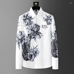 Camicie casual da uomo Camicia a maniche lunghe con diamanti stampati alla moda di alta qualità Autunno Top di lusso in seta personalizzato europeo e americano