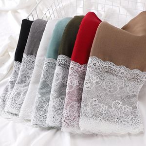 Etnik Giyim 10 PCS Yumuşak Dantel Hijab İslami Düz Pamuk Keten Eşarp Düğün Tarzı Müslüman Şal Türban Head Sars Head Band Folard