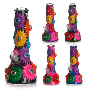 3D Måla flera ögon Monster Glass Bong Halloween Style Hookahs Water Pipe Oil Dab Rigs Beaker Bong 7mm tjockt glasrör med skål