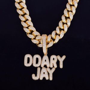 Med 20mm 18 -tum kubansk kedja Anpassad namn Small Bubble Letters Chain Pendants Halsband Herr Ice Out Cubic Zircon Hip Hop Jew219V