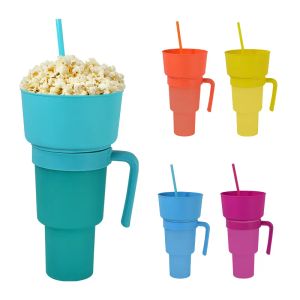 Straw CupとフライドチキンポップコーンフライドリクリエイティブスナックカップホルダーボウルBPA無料G1011を添えたPPプラスチックコーラカップ