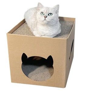 Camas de gato móveis papelão casa de gato scratcher caixa para gatos internos casa de jogo de gato com almofada de arranhador casa de gato scratcher brinquedo de risco de gato para gatos 231011