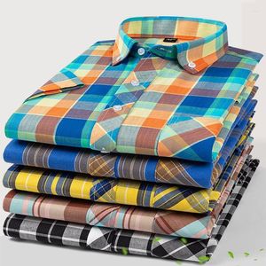 Camicie casual da uomo S-6XL Plaid in cotone moda per uomo Manica corta Tasca singola applicata Design Giovane Camicia in flanella spessa standard-fit