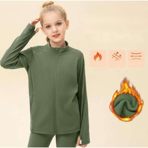 LU-60 Girls' Autumn Winter Plush Sports Yoga Jacket Athletic Wear Children's Thick Warm Hoodies Fitness Running Zipper Top Sweater